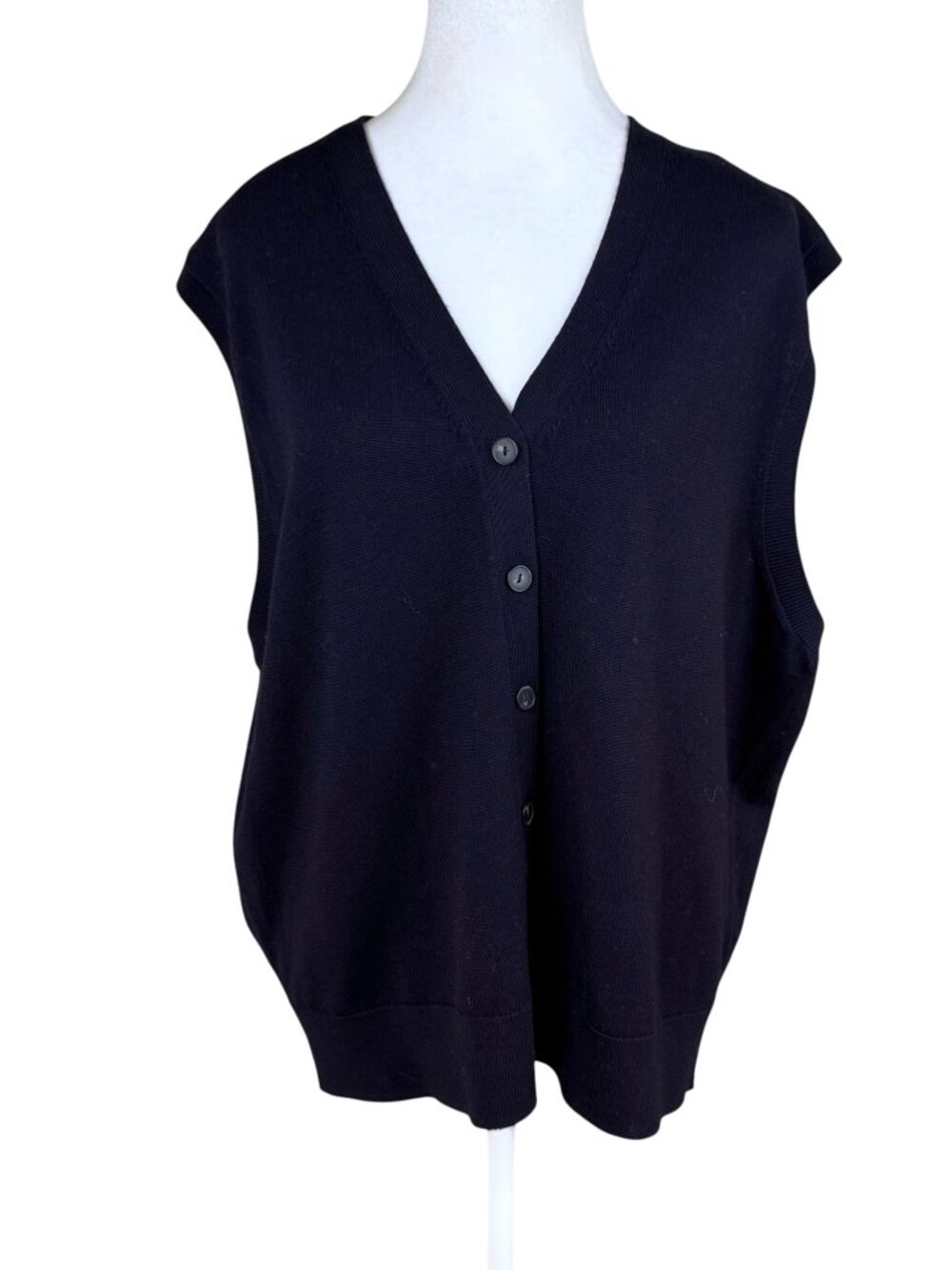 COS Wool Sweater Vest Navy Blue V-Neck Button Front Minimalist (L)